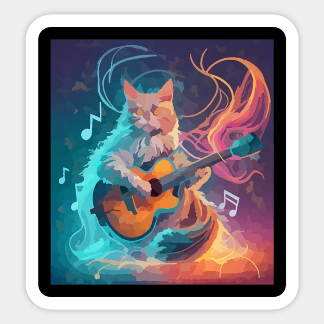 watercolor ghostly cat playing guitar Sticker by Catbrat